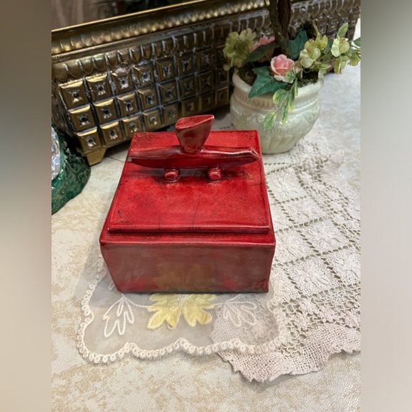 Japanese Red Raku-Fired Treasure Ceramic Treasure/Keepsake Box w Lid - DerRig - Picture 8 of 12